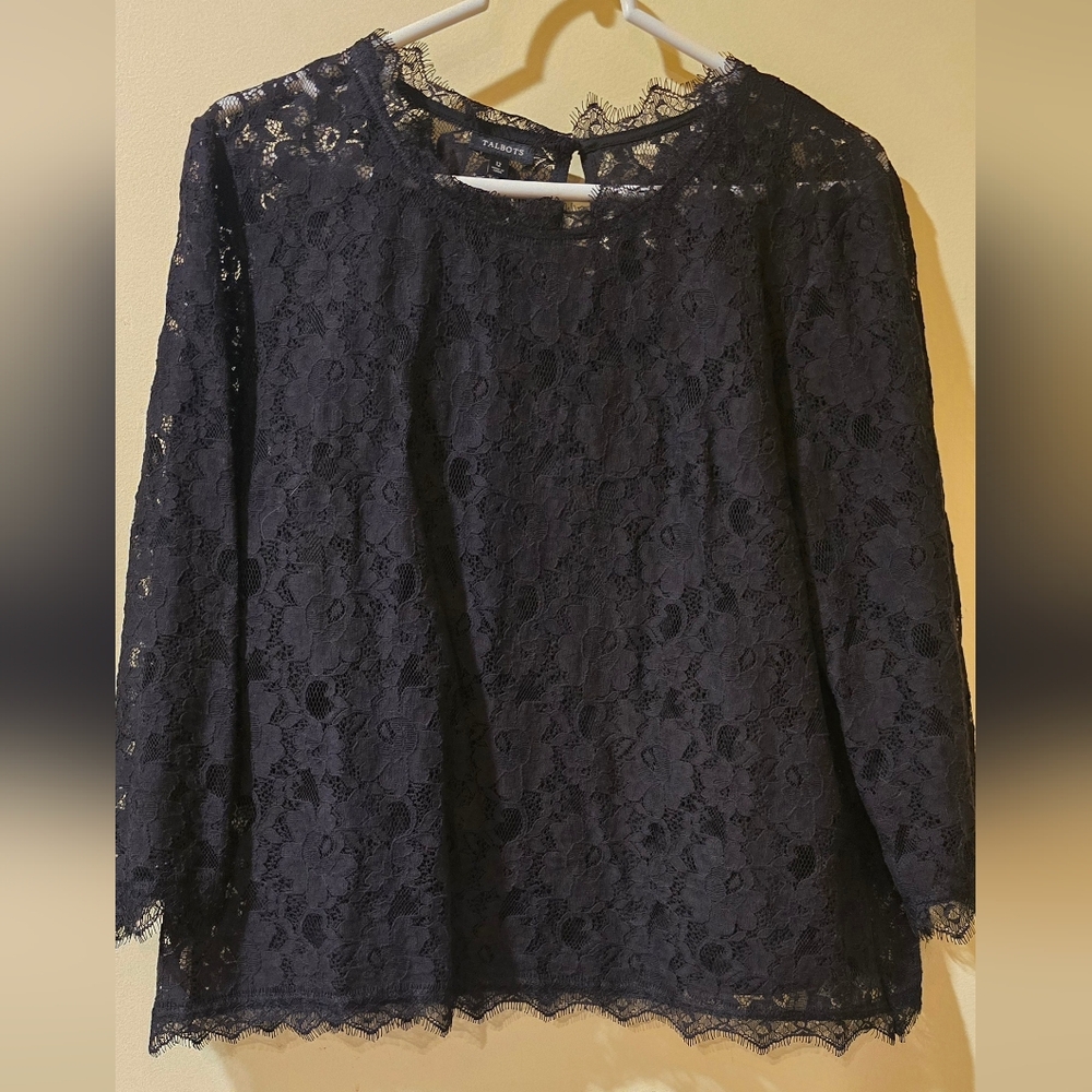 Talbots Size 12 Black Lace Blouse Top